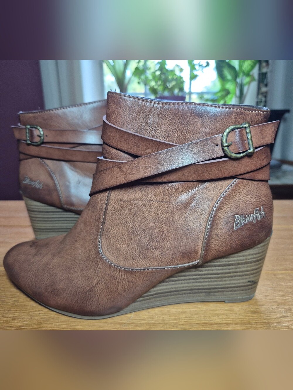 Blowfish‎ Malibu Faux-Leather Wedge Ankle Boots - Size 9.5